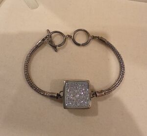Sterling Silver Tone Druzy Square Bracelet in Sparkling White